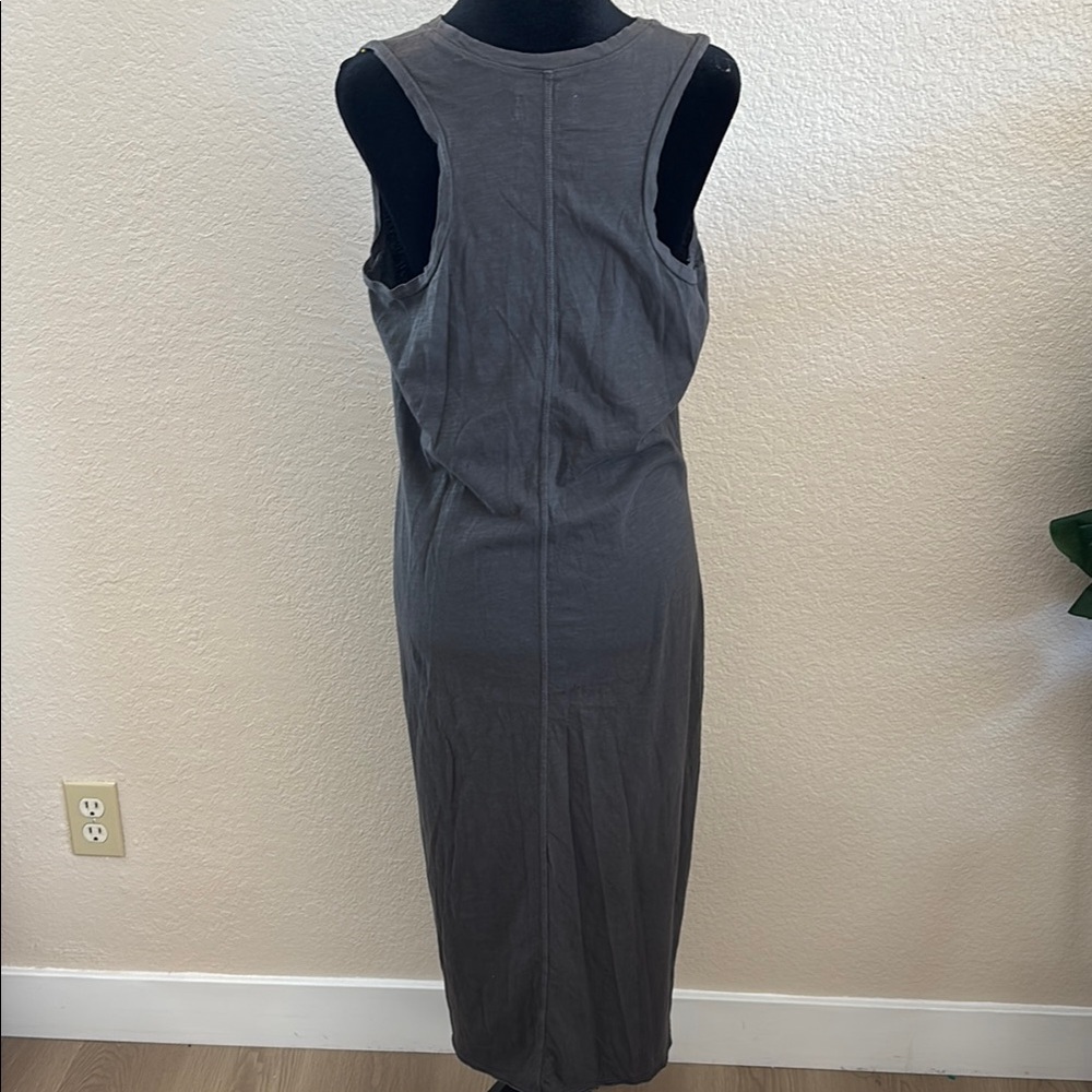 Mate The Label 100% Cotton Avery Henley Button Front Tank Grey Midi Dress 0119 - Picture 7 of 9